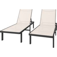 Tumbonas Inclinables 2 Pièces avec Ruedas Respaldo Réglable 4 Niveaux Aluminium Textilène Beige