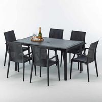 Tavolo Rettangolare Nero 150x90 cm con 6 Sedie Colorate Enjoy