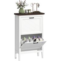 HOMCOM Shoe Cabinet with 2 Flip Drawers, Narrow Shoe Storage Cabinet, White