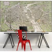 Papier peint Paris, carte ancienne, 250 cm X 150 cm, panoramique, décor mural.