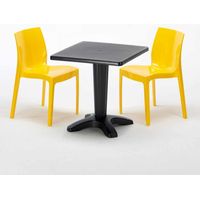 Mesa Cuadrada Negra 70x70 cm y 2 Sillas De Colores Ice Aia - Amarillo