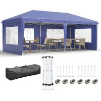 Carpa Plegable 6x3 m con 4 Laterales Desmontables Cenador de Jardín con 4 Ventanas Visibles y Bolsa de Transporte Azul
