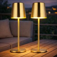 LED Tischlampe Akku Tischleuchte Touch Außen Innen gold Gartenleuchte Touchdimmer USB, Metall, 2W 50Lm warm-kaltweiß, DxH 8,5x28 cm, 2er Set