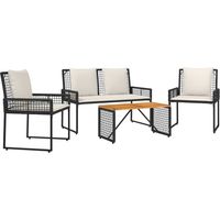 vidaXL Ensemble de meubles d'extérieur 4 pcs Noir et blanc crème