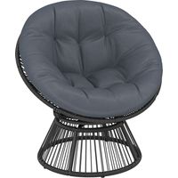 Fauteuil Papasan pivotant à 360°, fauteuil en osier avec coussin, structure en acier, fauteuil rond en rotin, fauteuil lounge, gris