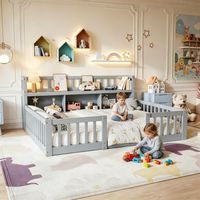 FOERPL-Letto Montessori 140x200 cm con contenitore e libreria, letto a pavimento per bambini 140x200 con sponda di sicurezza e rete a doghe, struttura letto per bambini massello di pino rinforzato.