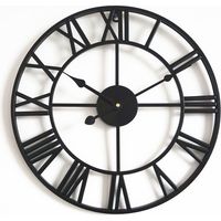 Große Retro-Wanduhr aus Eisen - Rund - Geräuschlos - Batteriebetrieben - Römische Ziffern - Vintage-Stil - Für die Wohnzimmerdekoration - Schwarz (40 cm)