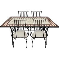 AXI – Ensemble table et chaise de jardin 5 pièces – 4 chaises avec coussins – cadre métallique noir – plateau en mosaïque céramique