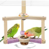 Bird Spinning Toy with Feeding Cup, 360° Rotating Bird Perch Toy with Rope-Wrapped for Soft Grip, Interactive Bird Toys, Dual-Layer Structure with Multi-Perches for Cockatiel Climbing & Feeding