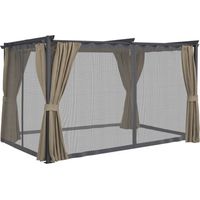 Pergola édition intégrale moustiquaire toit rétractable 3x4 M et 4 rideaux taupe