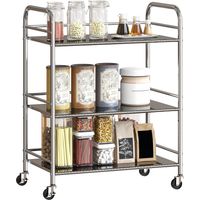 3 Tier Stainless Steel Kitchen Storage Trolley with Adjustable Shelf - Silver
