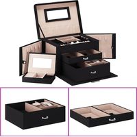 vidaXL Boîte à bijoux 3 niveaux miroir verrouillable noir 26x18x17,5cm