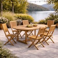 Conjunto de mesa de jardín de teca ovalada Nina 160/210 y 6 sillas Tosca
