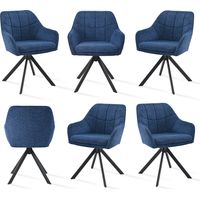 Goeurvant Sillas Giratoria Moderna con Cojín Doble Grueso, Respaldo Ancho y Reposabrazos Ergonómicos - Juego de 6 - Azul Marino - Chenilla