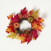 HOMESCAPES Orange Autumn Wreath with Pumpkins