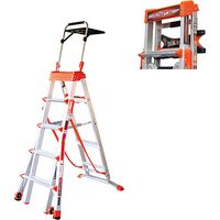 Teleskop-Stehleiter - maximale Arbeitshöhe 3.74m + Wandbefestigung - LIG-15125/15097