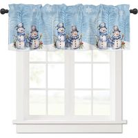 (blue, 54x18in) Winter Christmas Curtain Valance For Windows/living Room/kitchen/bathroom/farmhouse, Holiday Snowman Christmas Pine Snowflake Curt