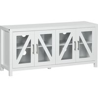 Mueble TV de Salón Mesa para Televisores de hasta 58" con 4 Puertas de Vidrio Estantes Ajustables 130x35x60 cm Blanco