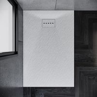 ELEGANT 1700 x 900 x 30 mm Low Profile Shower Tray Anti-Slip Rectangular White Shower Tray for Shower Enclosure Cubicle with Waste Trap, Slate Drain Cover