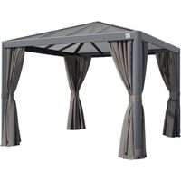 PRIMEYARD Gartenpavillon 3x3 m mit Polycarbonatdach - Hardtop Pavillon mit 4 Seitenteilen in Grau