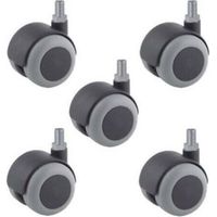 Lot de 5 Roulettes pivotantes JUMELÉE pour FAUTEUIL CAOUTCHOUC GRIS diamètre 50 mm à tige filetée M10x15 mm