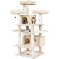 Msmask – Arbre à chat XXL 175 cm – 3 plateformes d'observation – Griffoirs en sisal – Stabilité renforcée – Pour grands chats – Beige