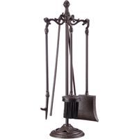 Relaxdays – Serviteur de cheminée 5 pièces en fonte de fer – Support noir H51 x L18 x P18 cm – Accessoires : tisonnier, pelle, balai, pince