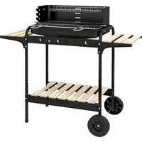 Barbecue à carbonella hauteur réglable 3 grilles plateau métal bois 113x53,5x82,5 cm noir