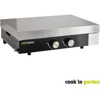 Cook'In Garden – Plancha à gaz 2 brûleurs inox 5kW – Surface de cuisson 61 x 42cm – Allumage piezzo – Récupérateur de graisse 350mL