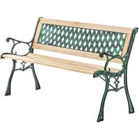BIRCHTREE Outdoor Wooden 3 Seater Cross Lattice Garden Bench Cast Iron Leg Patio Park Seat