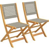 Set di 2 Sedie Pieghevoli da Giardino in Rattan PE e di Acacia, Supporto fino a 160 kg, Grigio