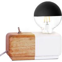Lampe de table déco en bois naturel blanc E27 lampe à poser compatible LED