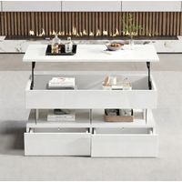 Couchtisch MDF Weiß 100 cm höhenverstellbar mit Stauraum, 2 Schubladen und LED