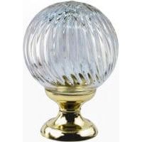 Quincadeco – Boule de rampe cristal Ouragan – Diamètre 100 mm – Hauteur 140 mm – Socle en laiton massif poli verni – Fixation invisible