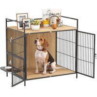 Jaula para Perros Mesa Auxiliar Moderna con Soporte Giratorio con 2 Tazones y 2 Puertas 80x56x76,5 cm Roble