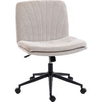 Chaise de bureau beige avec assise large sans accoudoirs, roulettes, réglable et inclinable, confort spacieux télétravail ergonomique