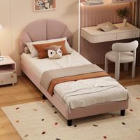 Letto singolo 90x200 cm, letto imbottito per bambini con testiera regolabile in altezza e rete a doghe, velluto, rosa chiaro