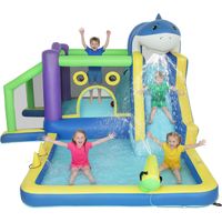 Gonfiabile Squali con Scivolo Piscina Palline per Bambini all'Aperto 3,7x2,1x1,7m