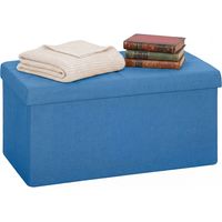 Puff Almacenaje, Banco Almacenaje Plegable 84 L 76x38x38 cm Tapizado en Lino Sintético Azul Claro