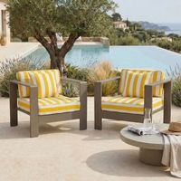 Lot de fauteuils de jardin en alu taupe et housse à rayures jaunes