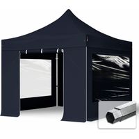 3x3 m Faltpavillon, PROFESSIONAL Alu 40mm, Seitenteile mit Panoramafenstern, schwarz