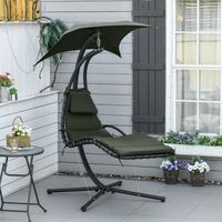 Outsunny Bain de soleil suspendu extérieur, chaise suspendue avec pare-soleil + matelas, design contemporain, dim