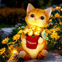 Lampe Solaire Exterieur Statue de Chat, Decoration Statue Jardin Exterieur, Cadeau pour Amoureux des Chats, Lanterne Solaire Exterieur pour Cour, Jardin, Pelouse, Terrasse, Balcon (Chat)