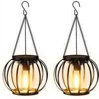 Garden Solar Lights for Outdoor Hanging, Pack of 2 Solar Lanterns for Outdoor Use with Large LED Bulb, IP65 Waterproof Metal Solar Lights for Outdoor, Patio, Lawn, Balcony, Yard, Garden