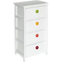 King Home Paulownia Holzkommode 40x29x73h cm 4 weiße Schubladen mit farbigen Knöpfen