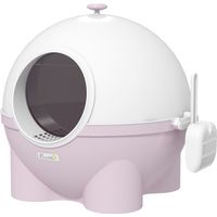 Lettiera per Gatti 4kg Max con Coperchio e Paletta Inclusa, 53x51x48 cm, Bianca e Rosa