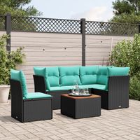 vidaXL 6 Piece Garden Sofa Set with Cushions Black Poly Rattan (US only)