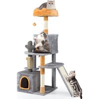 COSTWAY 128 CM Tall Cat Tree Multi-Level Aesthetic Floral Kitten Tower-Grey