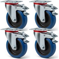 Wiltec – Jeu de 4 roulettes pivotantes en plastique – Ø 80 mm – Capacité de charge 100 kg – Blocage total – Plaque de montage 105 x 80 mm
