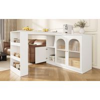 Um 360° drehbarer Bartisch (Hauptkörper 120 x 40 x 97 cm), moderner und einfacher weißer rotierender Ess- und Barschrank, multifunktionaler Aufbewahrungsschrank mit Glastür
